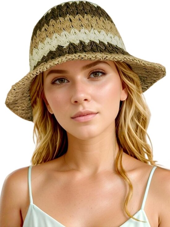Women Foldable Summer Wide Brim Packable Sun Hat Travel Straw Fedora Hat Floral5